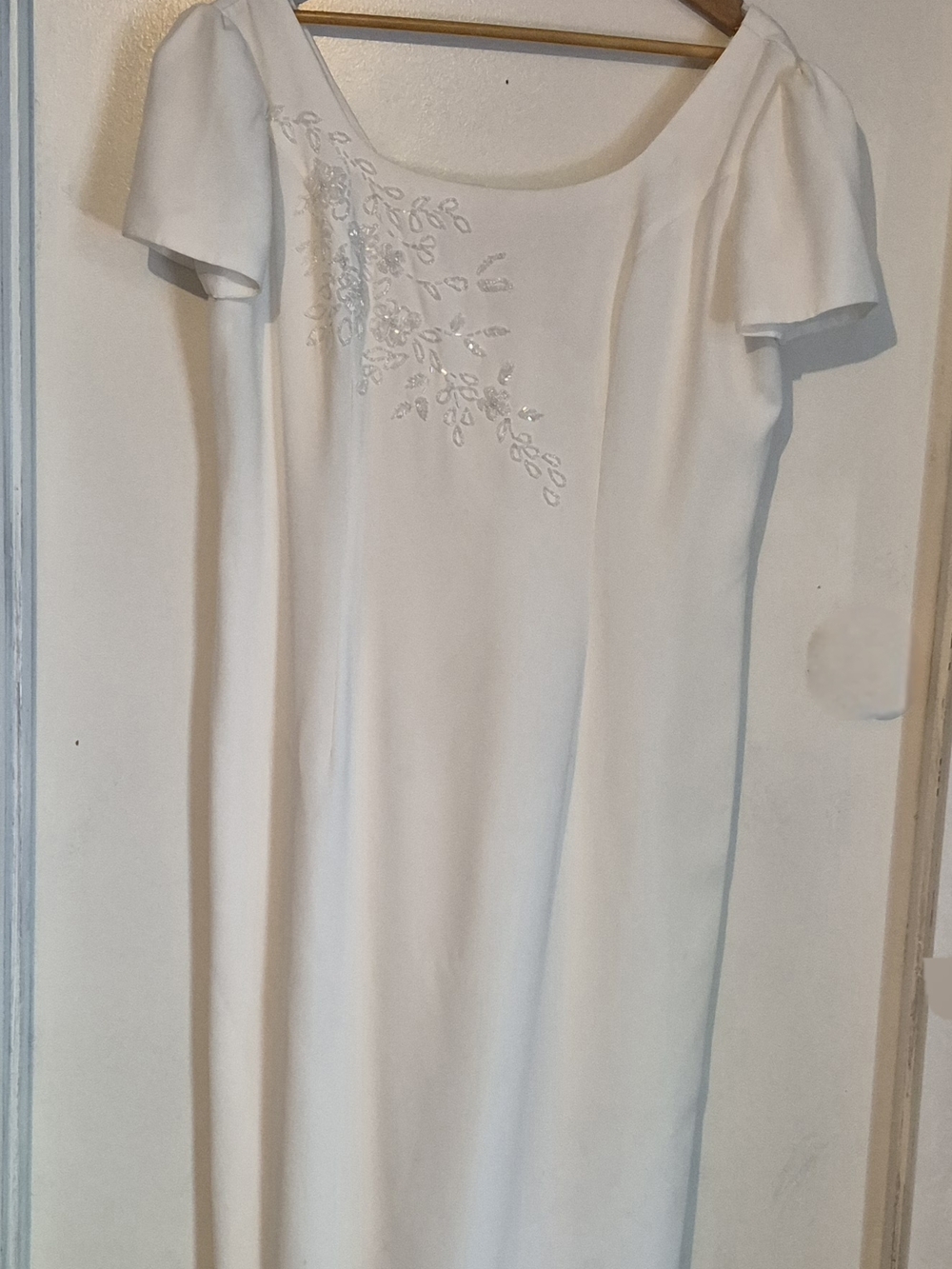 Scoop Neck White Bridal Dress with Subtle Embroidery